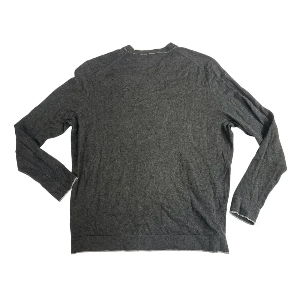 Hugo Boss Sweater V-neck Gray Cashmere & Cotton Slim Fit Blend Pullover